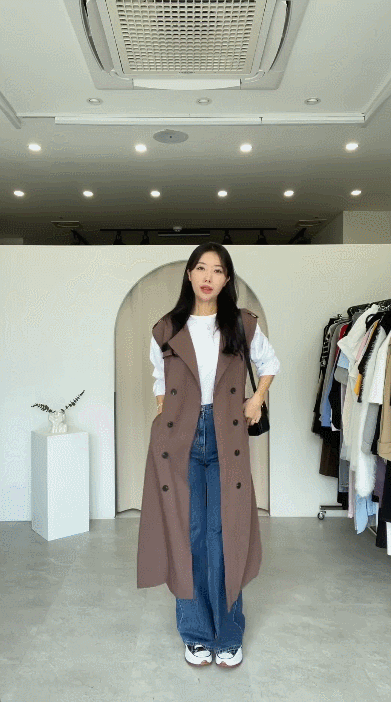 3color 재즈 노카라 루즈핏 여성 가을 트렌치코트 베스트 상세 이미지 18