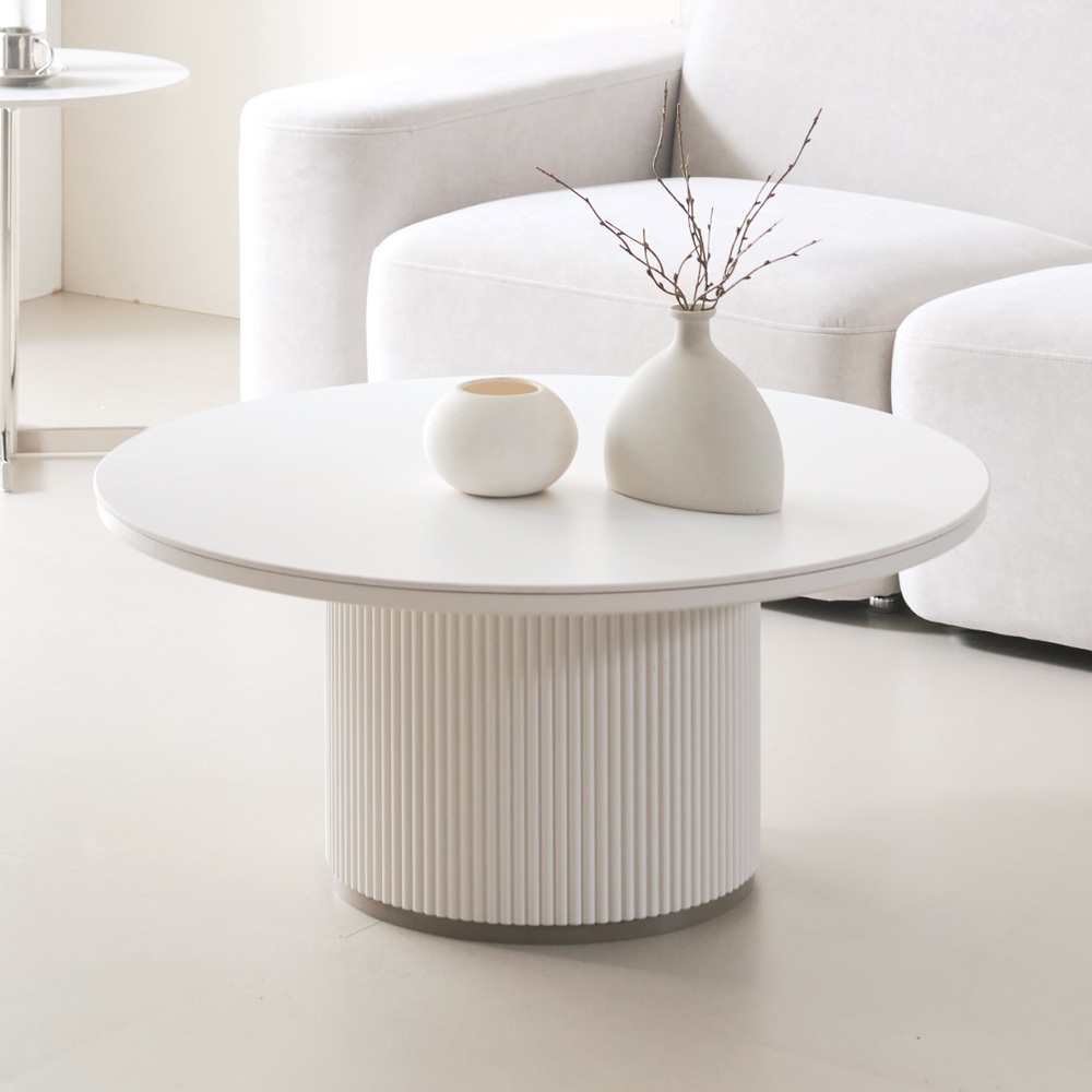 블랑드 밀크 세라믹 템바보드 거실 쇼파 테이블 원형 800, 화이트