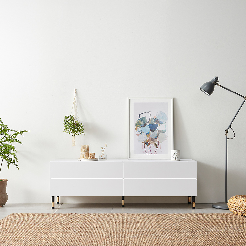 스코나 키링턴 2단 서랍 거실장 다리형 TV장 1600mm, 그레이