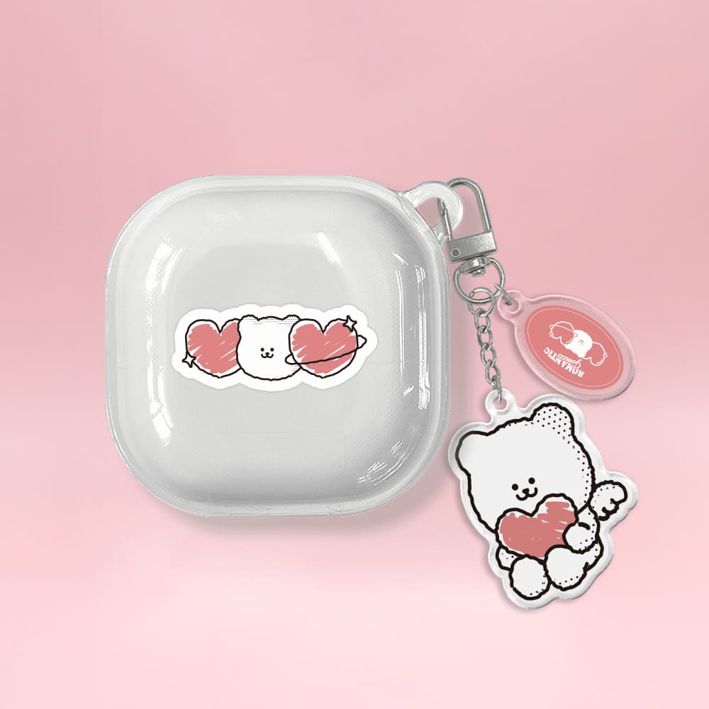 갤럭시 버즈라이브 케이스 키링 세트 커플 투명 플래닛 곰찌 핑크