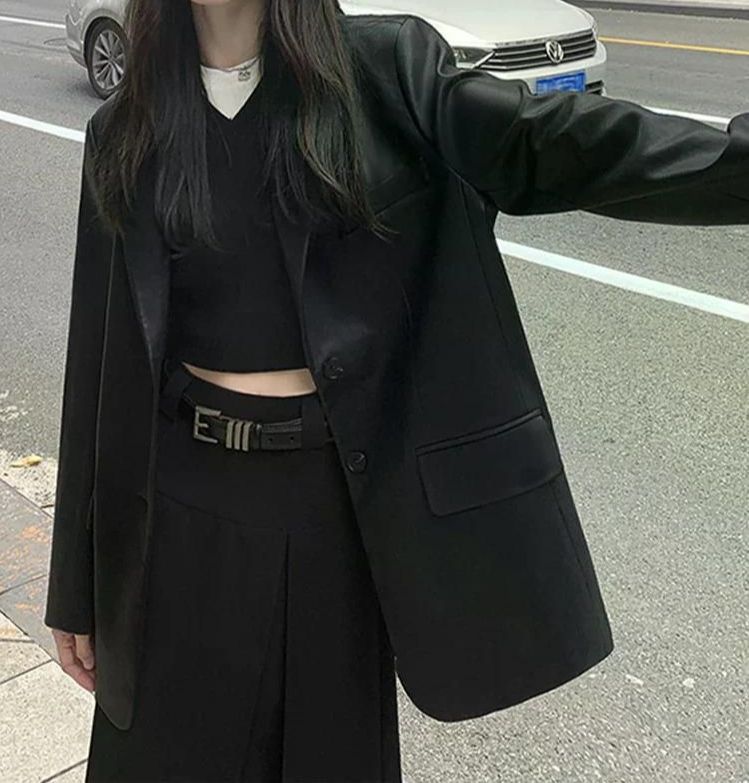 여친룩 데이트룩 여성용 가죽 재킷 캐주얼 블랙 펑크 인조 코트 우아한 아웃웨어 블레이저 Black S - 상세 이미지 4