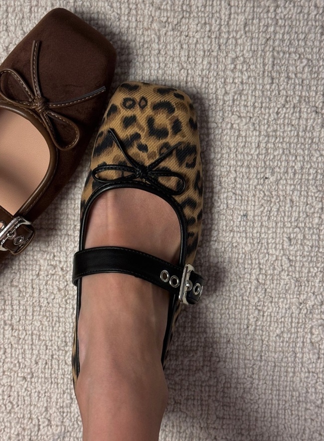 레오파드 발레리나 메리제인 플랫 슈즈 여성단화