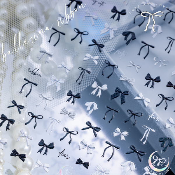 블랑블랑 발레리나 리본 스티커 (블랙, 화이트, 그레이) - 상세 이미지 3