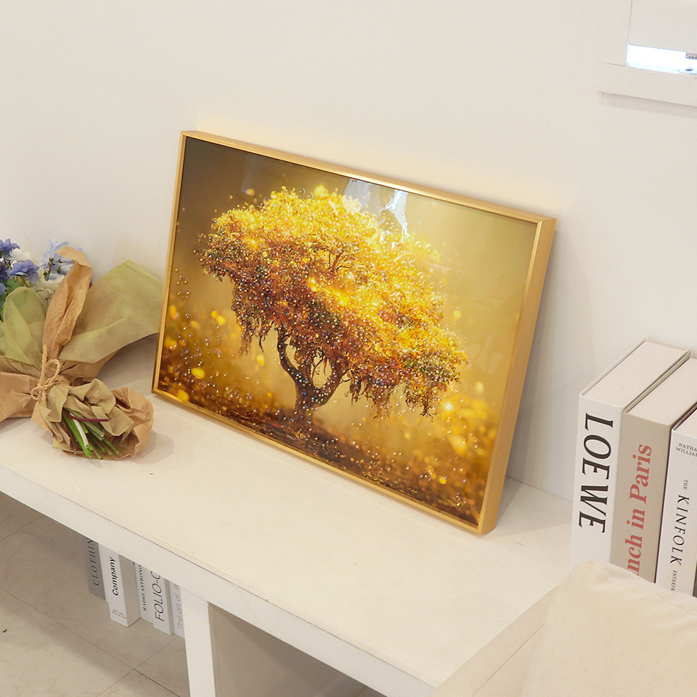 크리스탈 큐빅 황금 돈나무 그림 액자 인테리어 사무실 거실 돈들어오는 개업액자 현관 벽 대