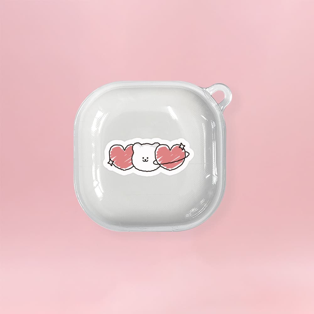 갤럭시 버즈라이브 케이스 FE 버즈2 투명 플래닛 곰찌 핑크