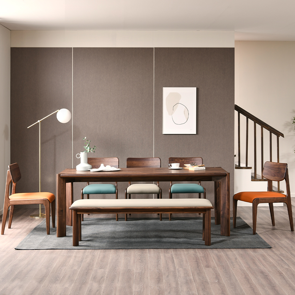 스코나 오니안 호두나무 월넛 원목 8인 2000 다이닝 식탁세트(벤치1개+의자5개)