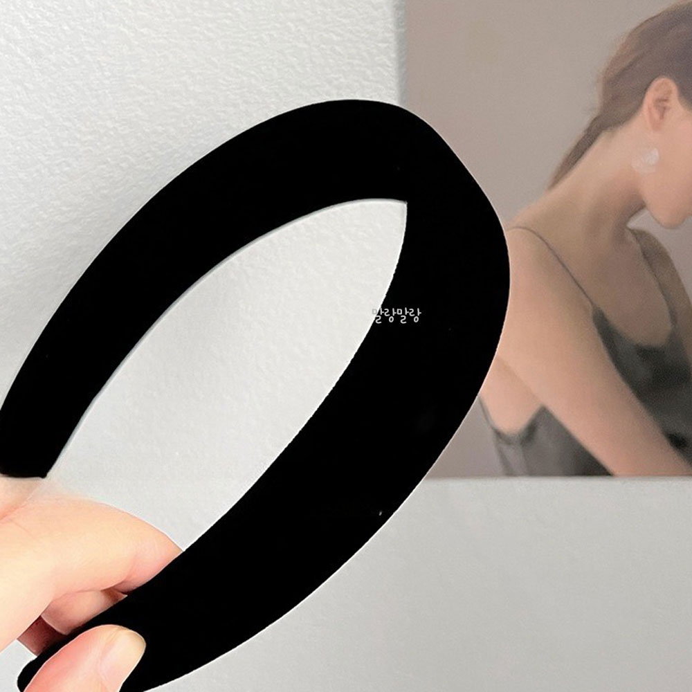 블랙 벨벳 넓은 머리띠 두꺼운 볼륨 심플 가을 헤어밴드 - 상세 이미지 5