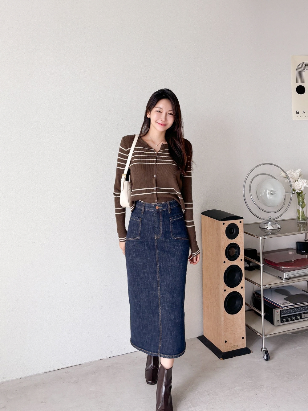 청치마 생지 논페이드 데님스커트 밴딩 스판 롱 스커트 코디 - 상세 이미지 3