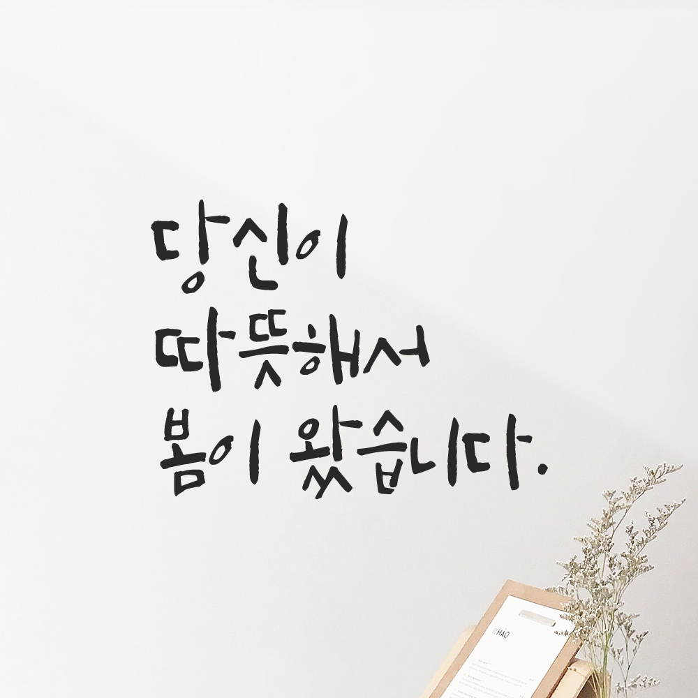 캘리그라피 레터링 스티커 당신이 따뜻해서 봄이 왔습니다 LC-032S 검정 이미지 7