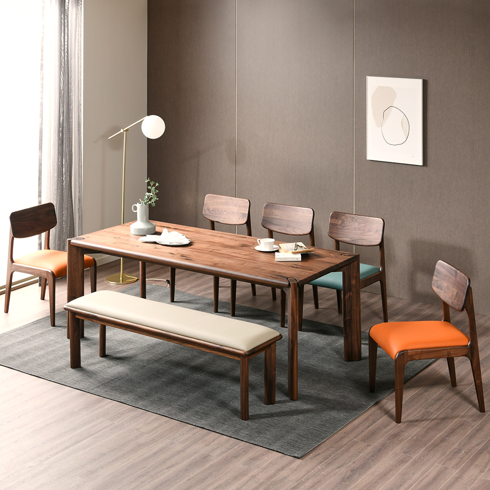 스코나 오니안 호두나무 월넛 원목 8인 2000 다이닝 식탁세트(벤치1개+의자5개)