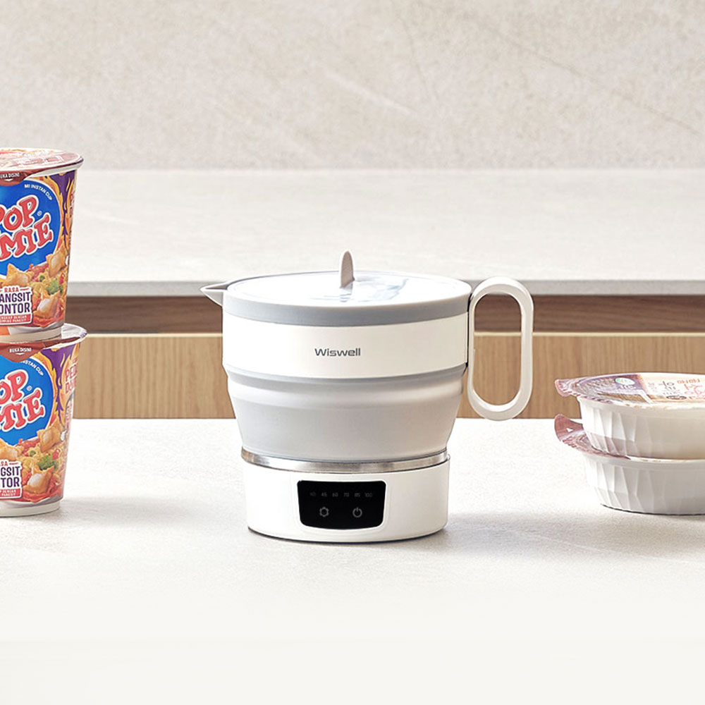 위즈웰 더Plus 전기포트 프리볼트 접이식 폴딩 휴대용 여행용 전기 커피포트 분유 냄비 WK3626