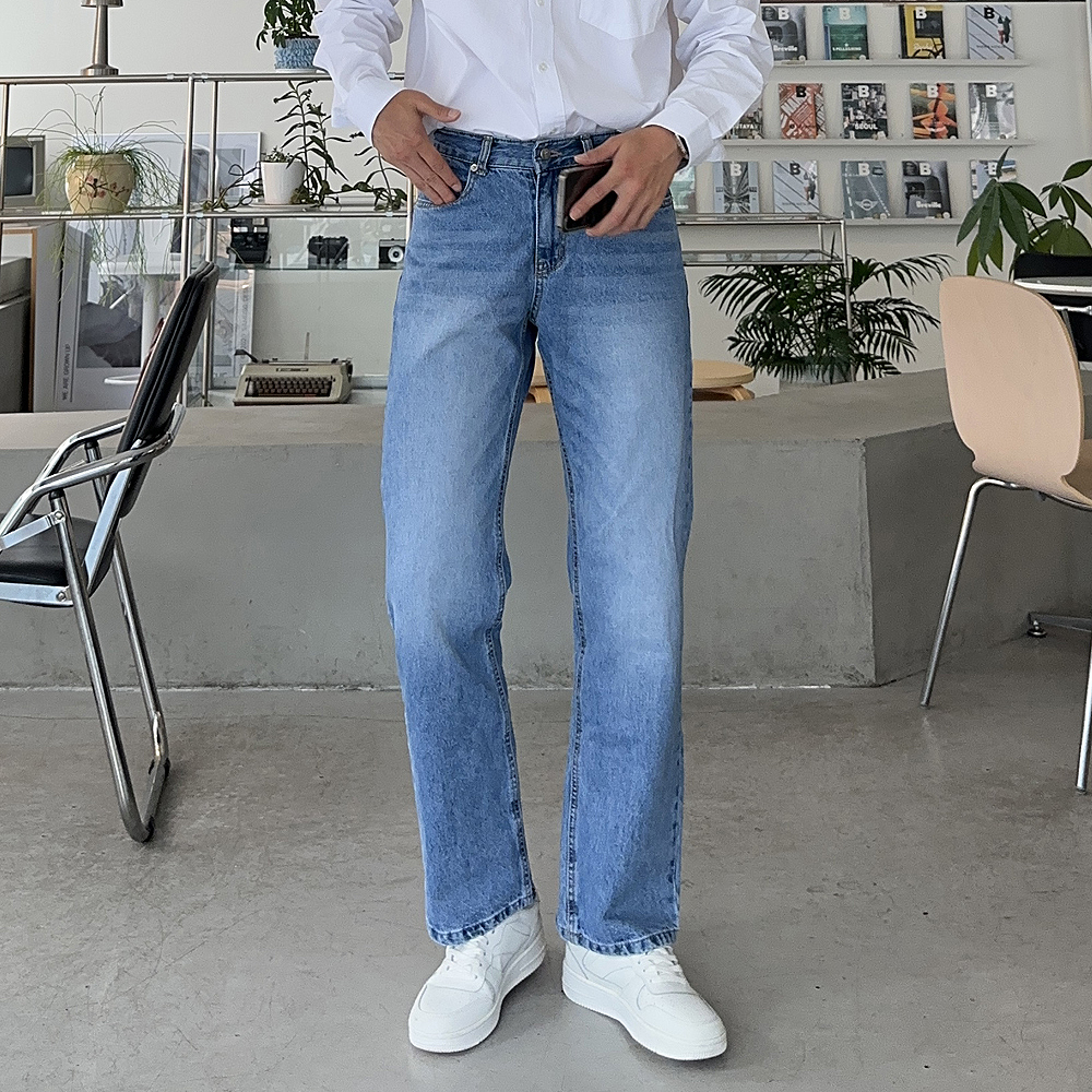 남자 청바지 중청 데님 남자 세미 와이드 청바지 - 상세 이미지 2