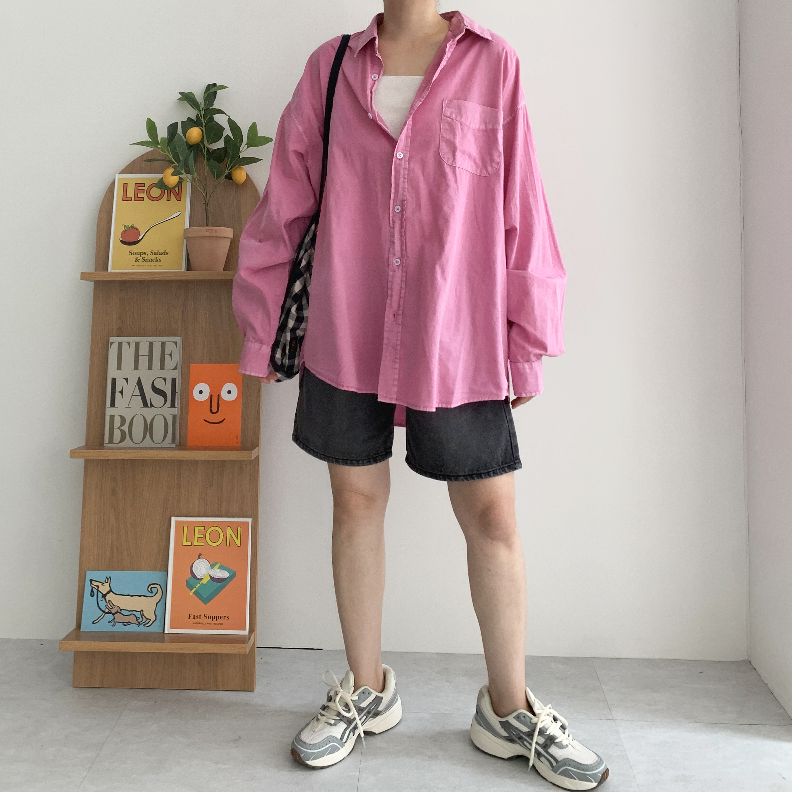 피그먼트셔츠 가을 오버핏셔츠 차콜 핑크셔츠 이미지 7