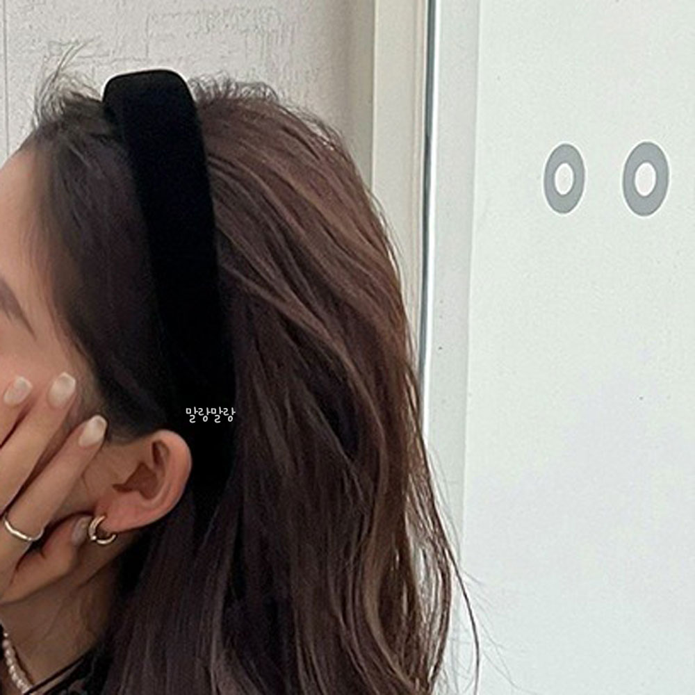 블랙 벨벳 넓은 머리띠 두꺼운 볼륨 심플 가을 헤어밴드 - 상세 이미지 4
