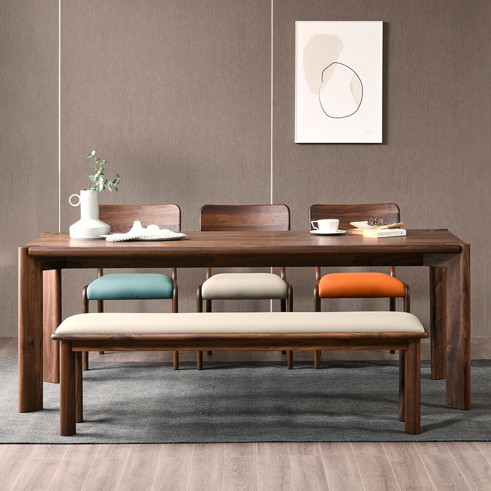 스코나 오니안 호두나무 월넛 원목 6인 다이닝 식탁세트(벤치1개+의자3개)