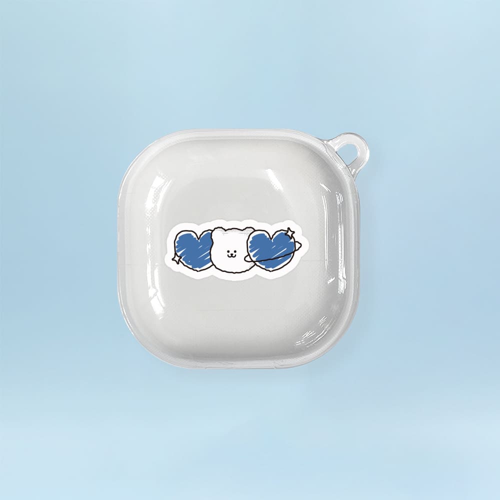 갤럭시 버즈라이브 케이스 FE 하드 투명 플래닛 곰찌 블루