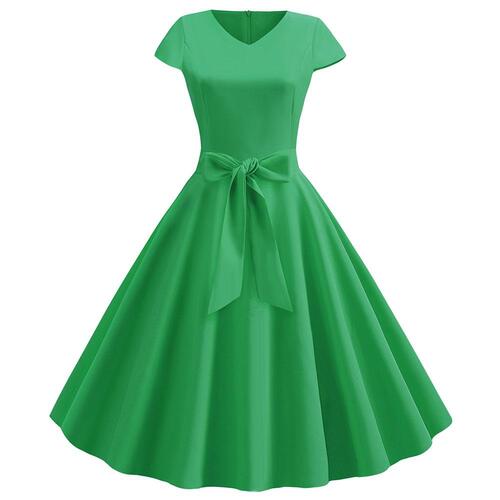 라라리빠 랜드 컬러 원피스 단색 햅번 복고풍 A라인 플레어 드레스 - 상세 이미지 4