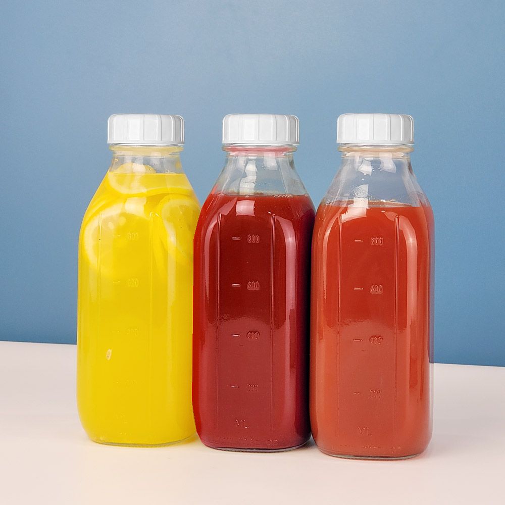 미르 사각 밀폐 갤런 눈금 유리병 1000ml 3P 델몬트물병 레트로물병 : 해피미르