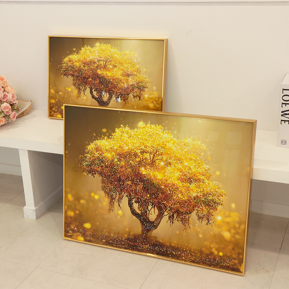 크리스탈 큐빅 황금 돈나무 그림 액자 인테리어 사무실 거실 돈들어오는 개업액자 현관 벽 대