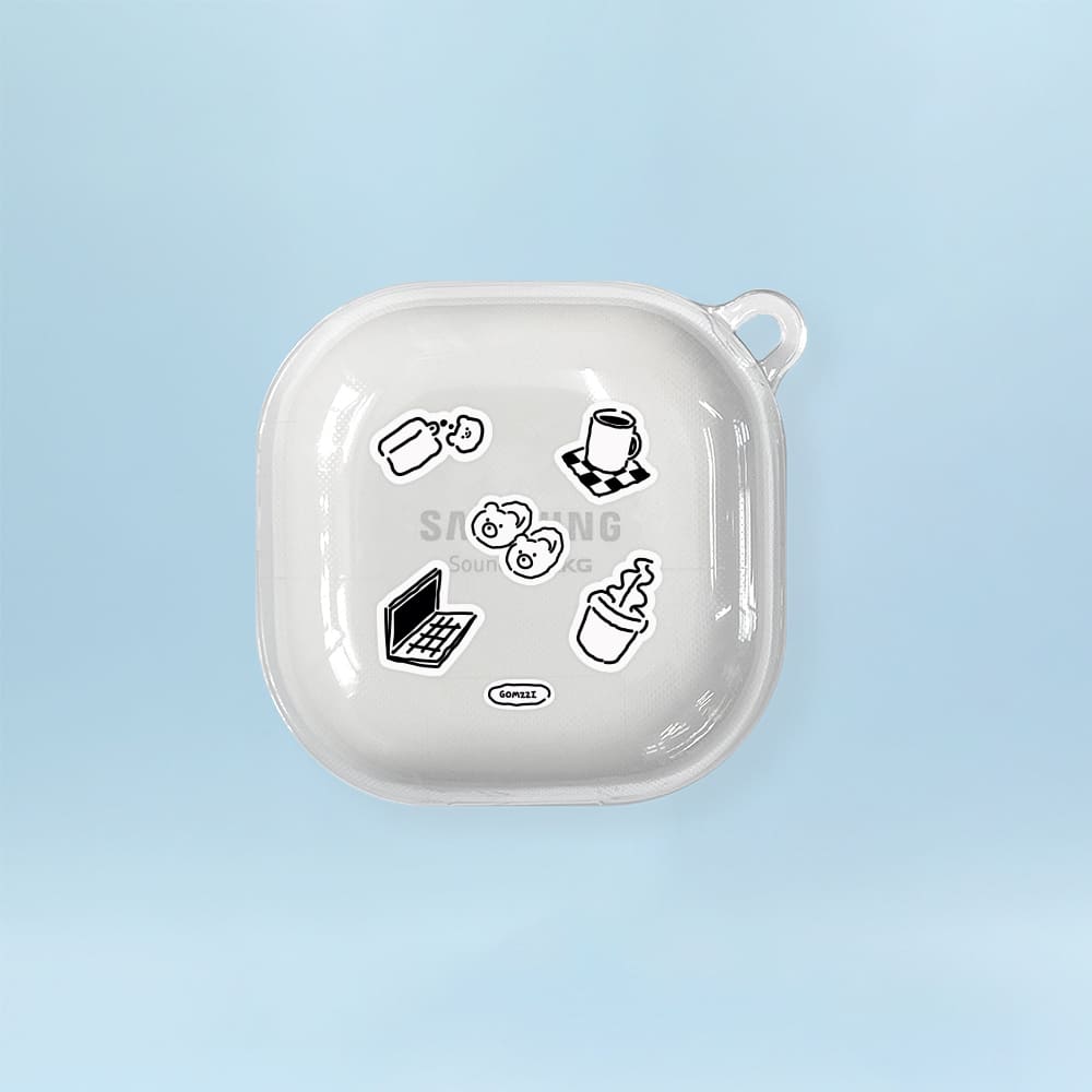 갤럭시 버즈라이브 케이스 FE 블루투스 투명 낙서 곰찌