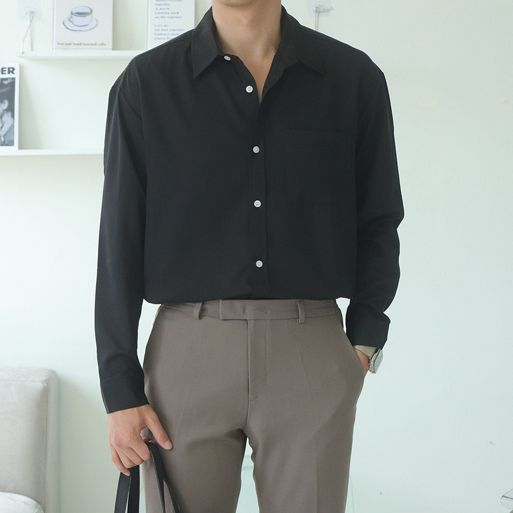남자 셔츠 링클프리 실크 남자 와이셔츠 와이드카라 오버핏 남방 이미지 4