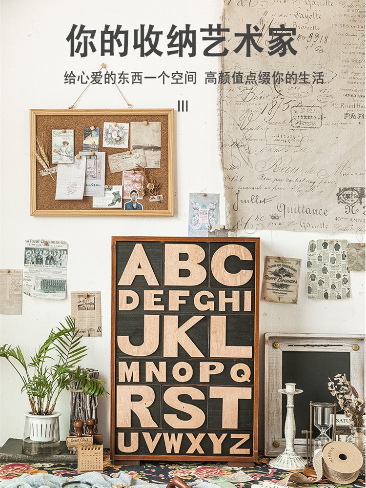 알파벳 수납장 빈티지 원목 거실 틈새장 레트로 인테리어  이전 색상 업그레이드 및 두껍게 수행 - 상세 이미지 3