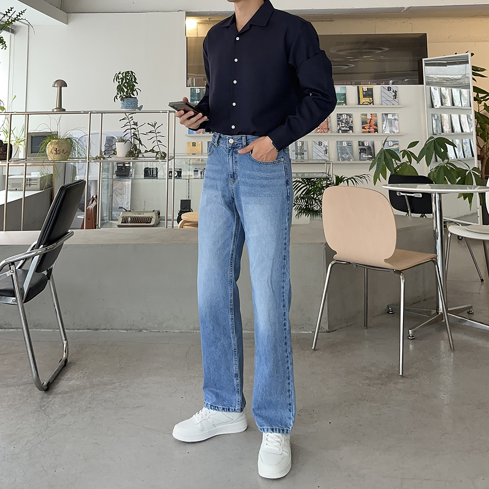 남자 청바지 중청 데님 남자 세미 와이드 청바지 - 상세 이미지 3