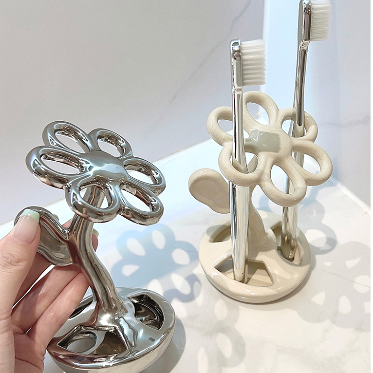 로즈소녀하우스 세라믹 칫솔꽂이 플라워 칫솔거치대 6구