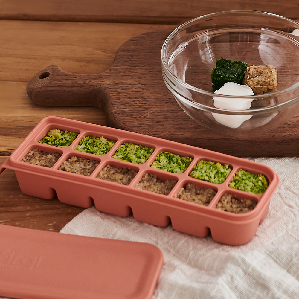 퍼기 이중밀폐 이유식 큐브틀 실리콘 이유식 보관 용기 12구 인디핑크