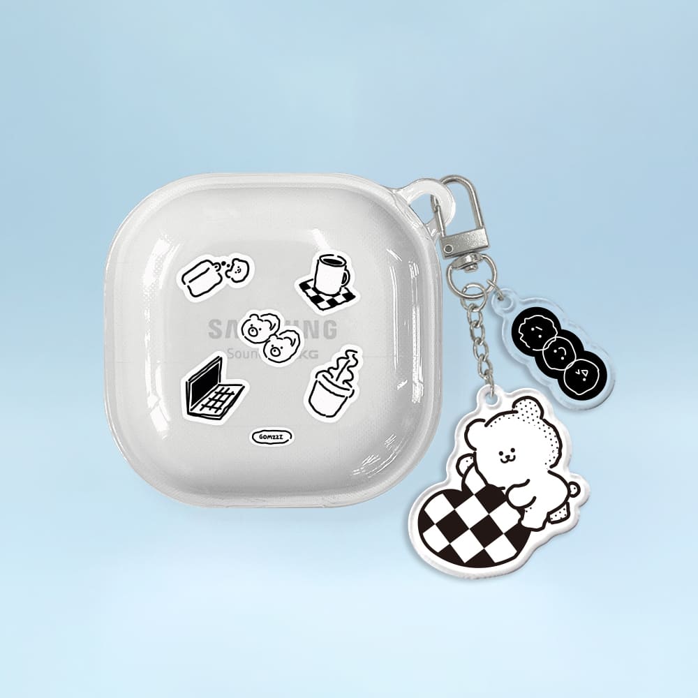 갤럭시 버즈라이브 케이스 키링 세트 심플 투명 낙서 곰찌