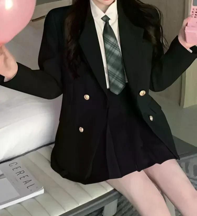 일본 학생 교복 패션 스위트 블레이저 여학생 유니폼 섹시한 카와이 미니 플리츠 스커트 핑크 JK 세트 S