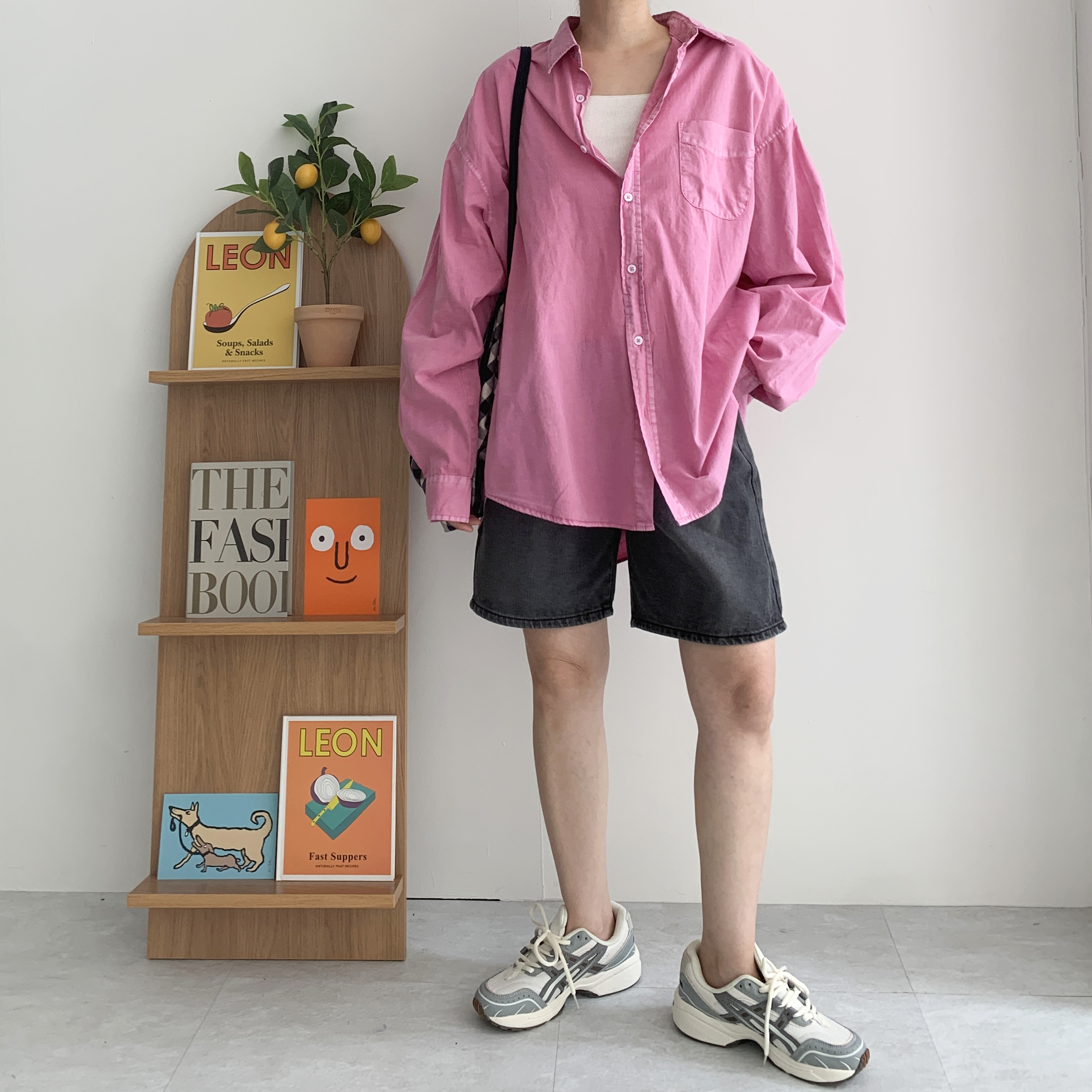 피그먼트셔츠 가을 오버핏셔츠 차콜 핑크셔츠 이미지 6