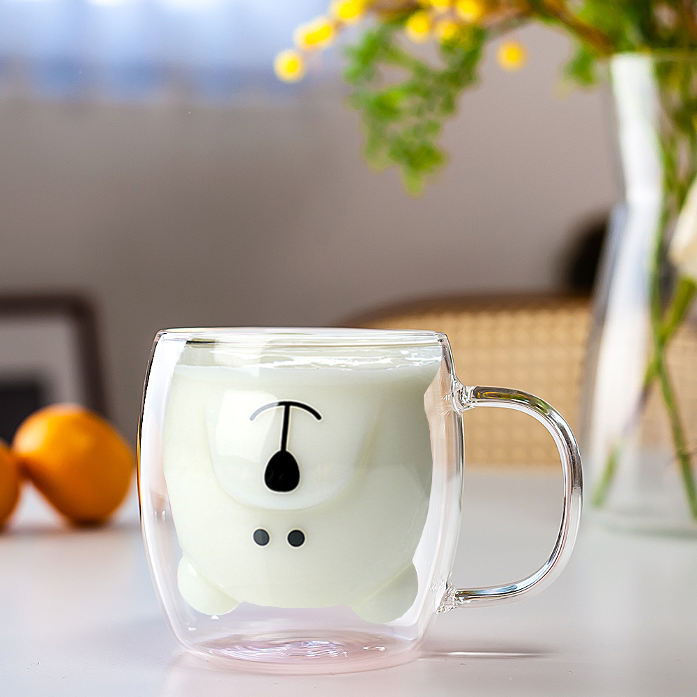 레토 이중 내열 유리컵 손잡이 곰돌이 예쁜 물컵 유리잔 컵 LGC-B02