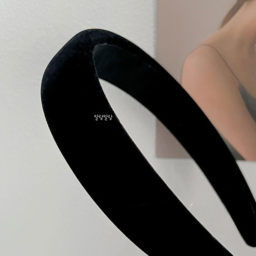 블랙 벨벳 넓은 머리띠 두꺼운 볼륨 심플 가을 헤어밴드 - 상세 이미지 2