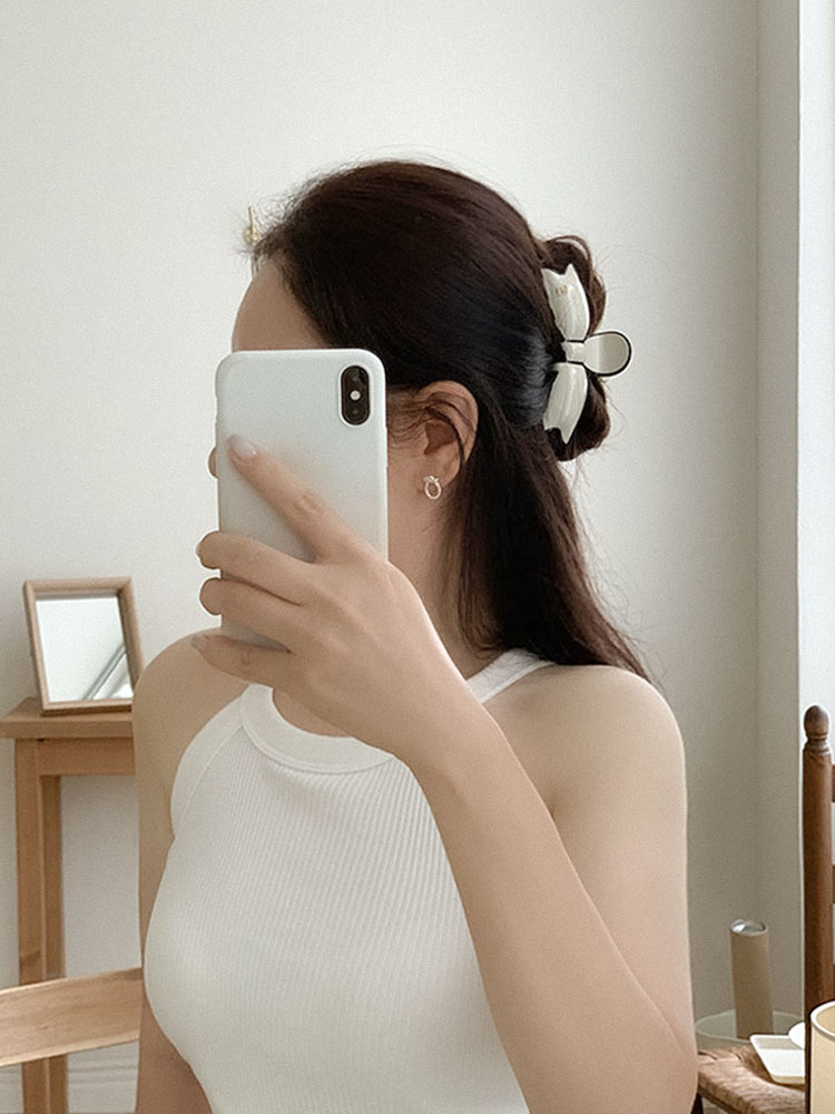 셀프러브 멜팅 리본 헤어클로 - 여성 아세테이트 투톤 배색 반묶음집게핀 반머리헤어핀 - 상세 이미지 2