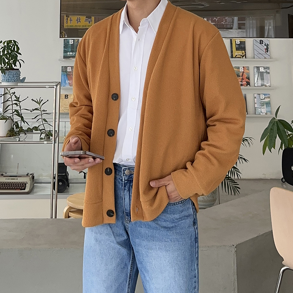 남자가디건 오버핏 브이넥 커플 빅사이즈 골지 가디건 이미지 3