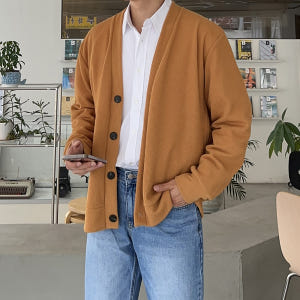 남자가디건 오버핏 브이넥 커플 빅사이즈 골지 가디건 착용 후기 | 사이즈/핏 총정리 - 상품 이미지 3