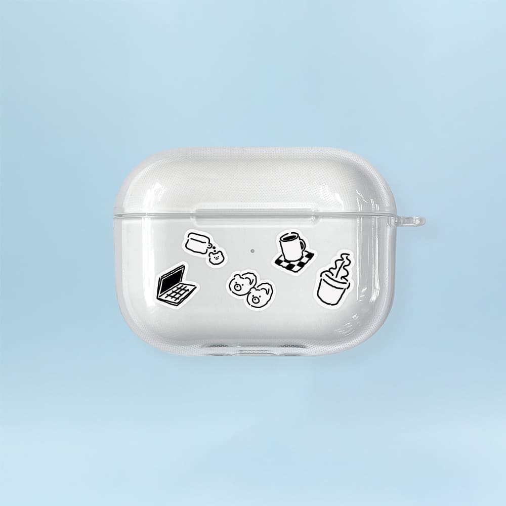 에어팟 프로2세대 케이스 블루투스 투명 낙서 곰찌