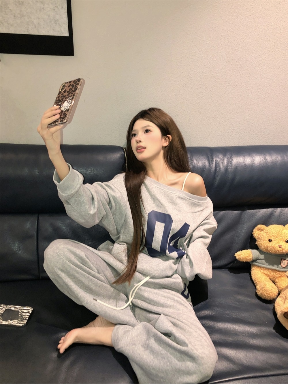 미국스타일 트레이닝 세트 살짝걸치는 맨투맨 바지 - 상세 이미지 2