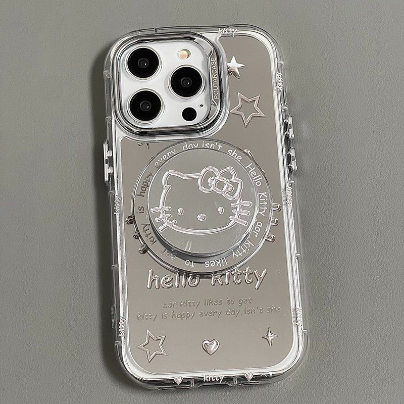 아이폰 15 프로 케이스 미러 그립톡 실리콘 커버 키티 마그네틱 실버 아이폰 15 - 상세 이미지 3