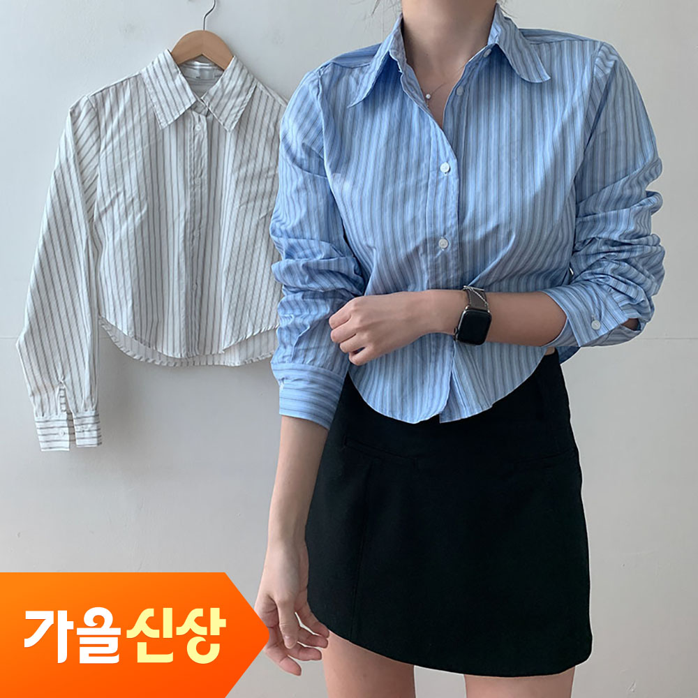 세미크롭셔츠 레이어드블라우스 스트라이프남방 - 상품 이미지