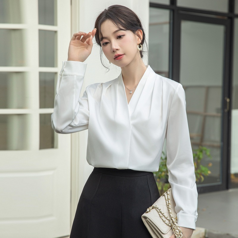 프렌치 블라우스 쉬폰 시폰 여성스러운 넥라인 - 상세 이미지 2