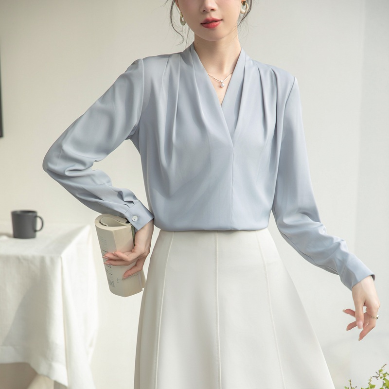프렌치 블라우스 쉬폰 시폰 여성스러운 넥라인 - 상세 이미지 4