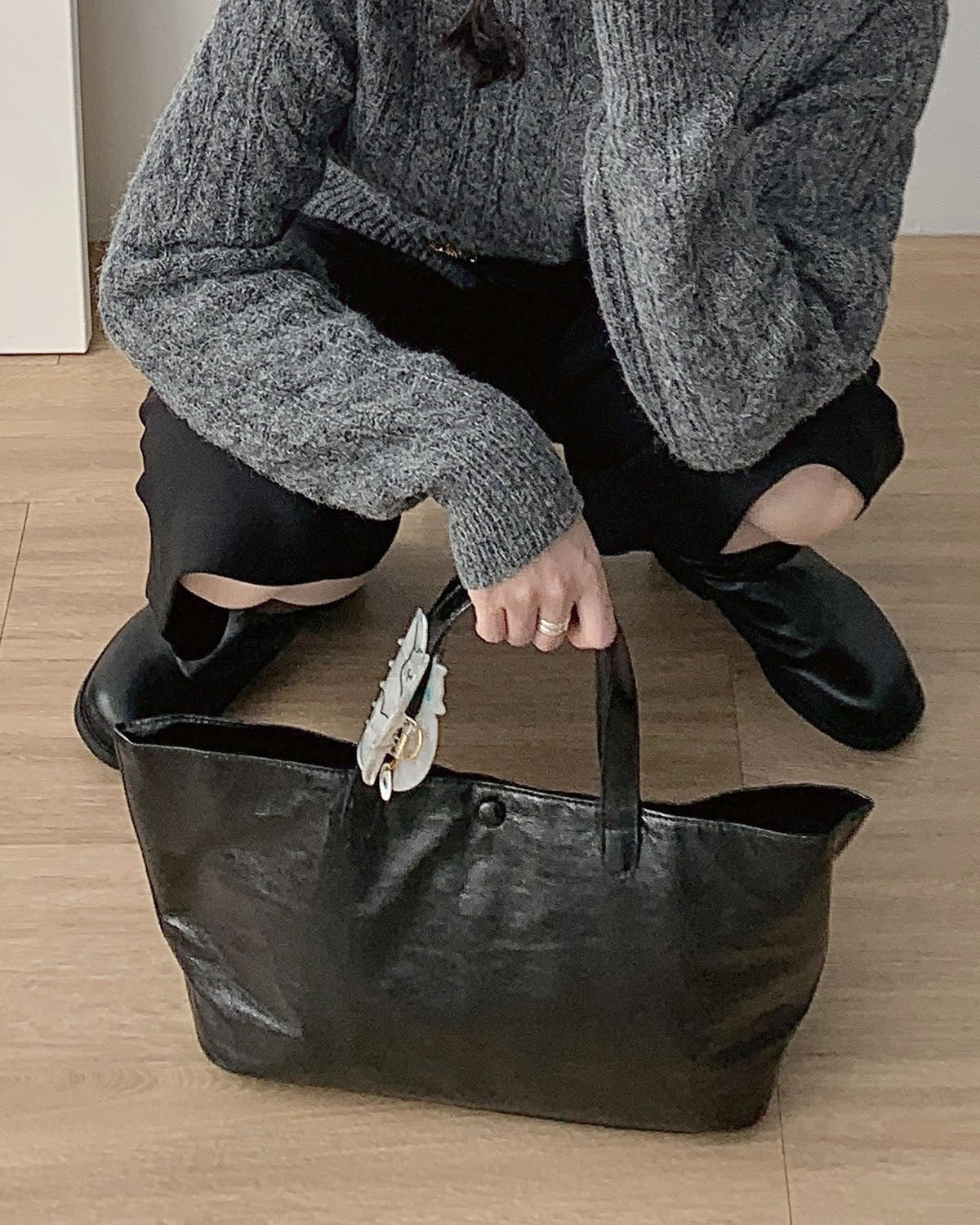 보트백 와이드백 보부상 심플 토트백 (블랙) 웨어링무드 - 상세 이미지 4