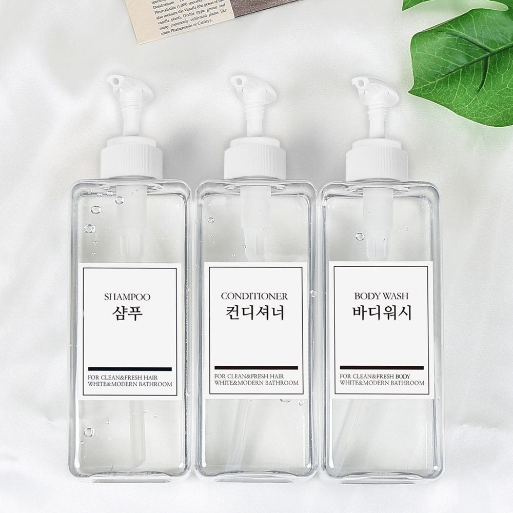 샴푸통 세제 디스펜서 욕실 3종 샴푸디스펜서 800ml 골드펌프 영문 리필용기 3set - 상세 이미지 4