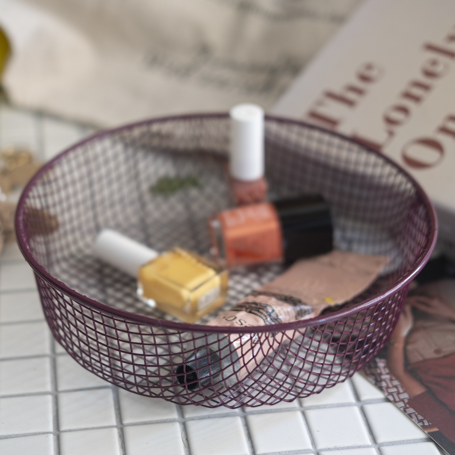 레트로 파스텔톤 철제 원형 바스켓 과일 바구니 주방 정리 와이어 수납함