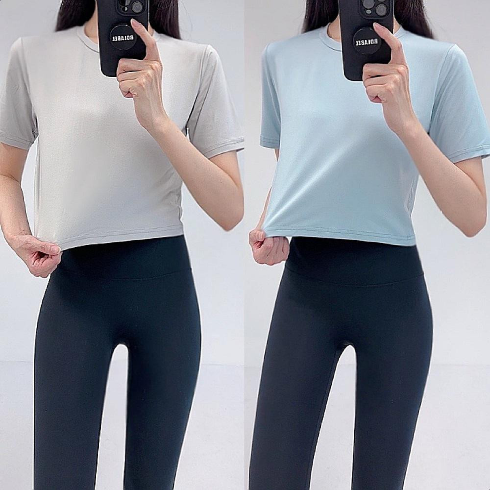로라벨 록시 필라테스복 여성 요가복 필라테스 요가 상의 옷 커버업 운동복 여름 반팔 크롭 - 상품 이미지