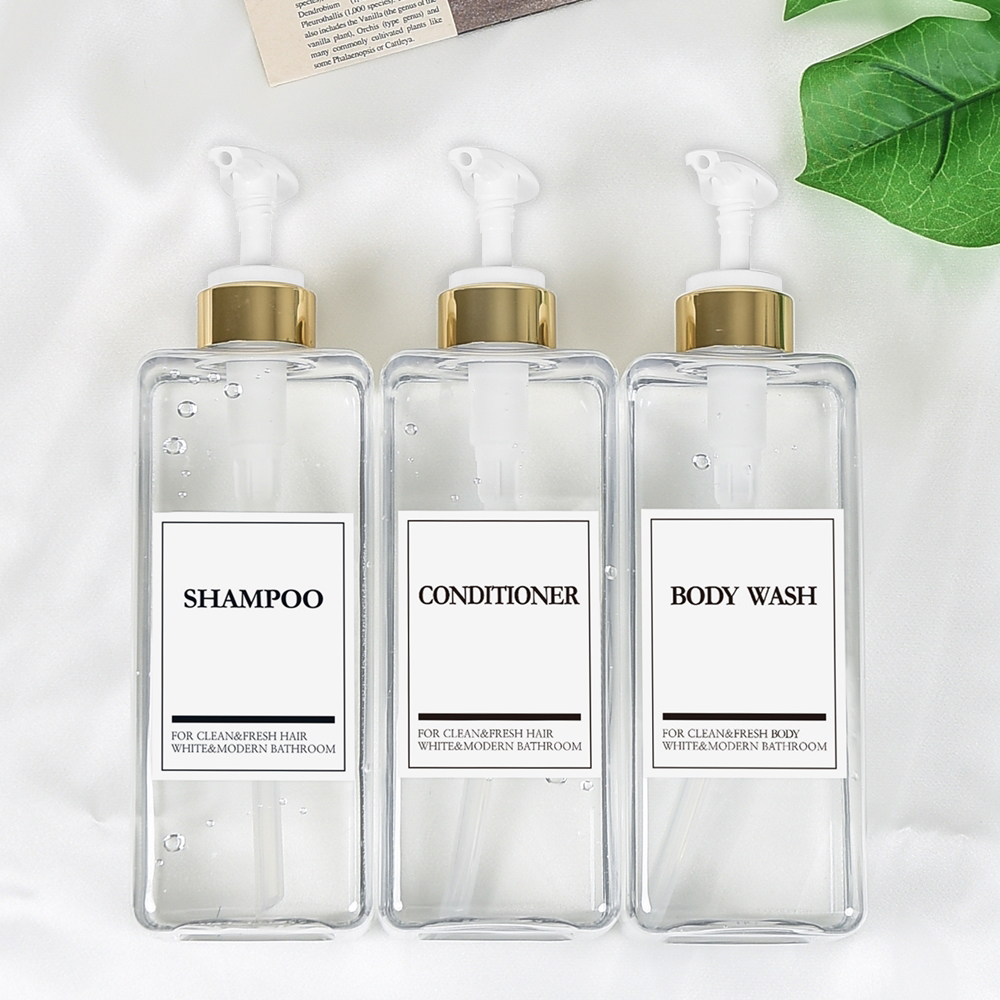 샴푸통 세제 디스펜서 욕실 3종 샴푸디스펜서 800ml 골드펌프 영문 리필용기 3set 이미지 6