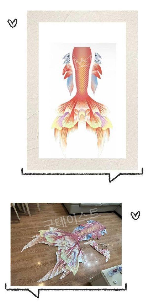 머메이드 아웃핏 인어공주 다이빙 슈트 아쿠아리움 수족관 공연복 Lycra 라이크라 원단 그라데이션 오렌지 그린 S - 상세 이미지 5