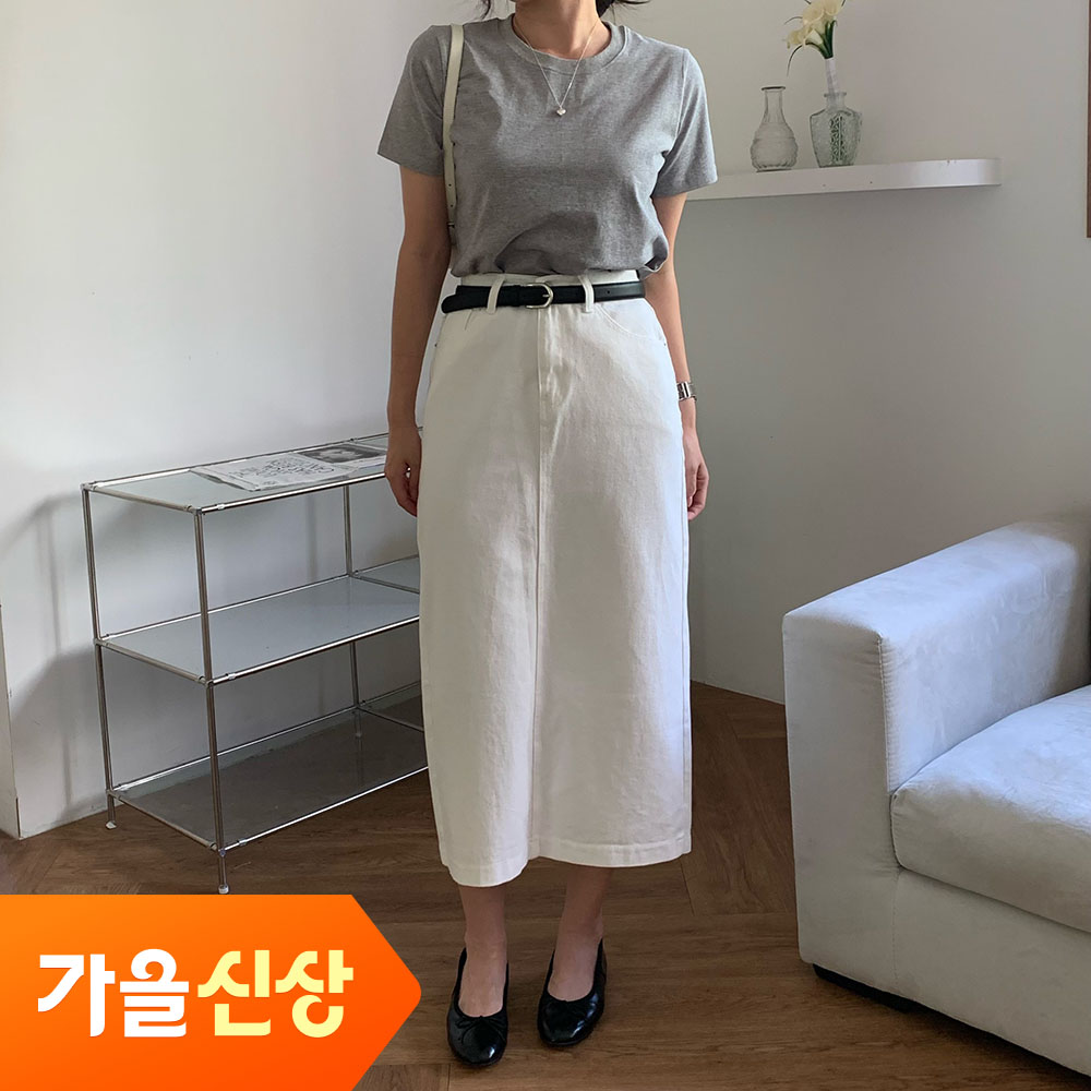 H라인롱스커트 트임스커트 화이트스커트 - 상품 이미지